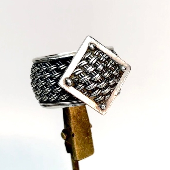Vintage Suarti BA Sterling Silver Basketweave Dome Ring Wide Band Size 7 1980's - Picture 11 of 16